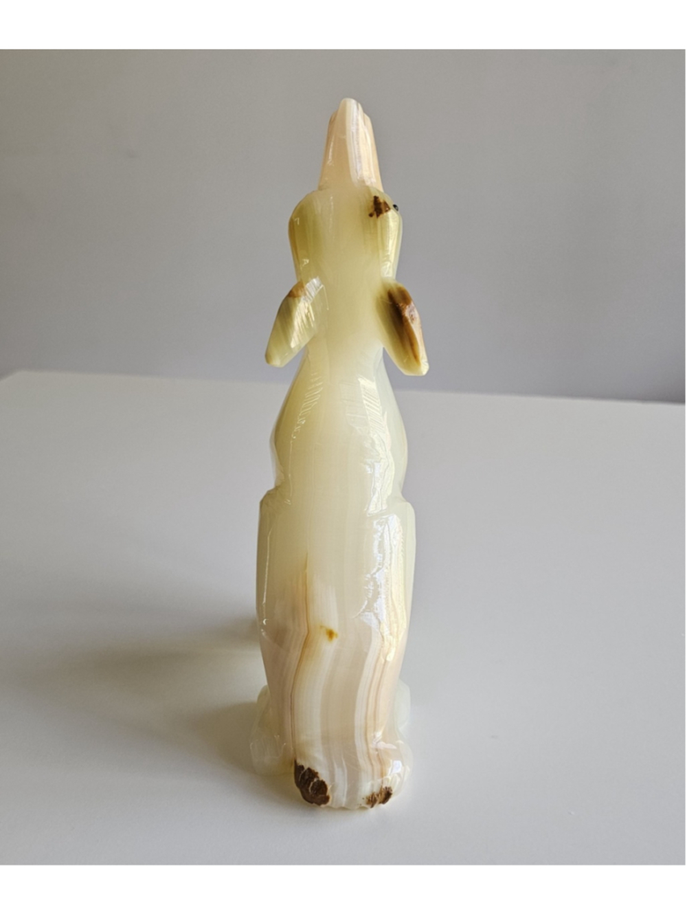 Polished Onyx Howling Dog Figurine - Mid-Century Modern Stone Sculpture - 8" - Picture 7 of 13